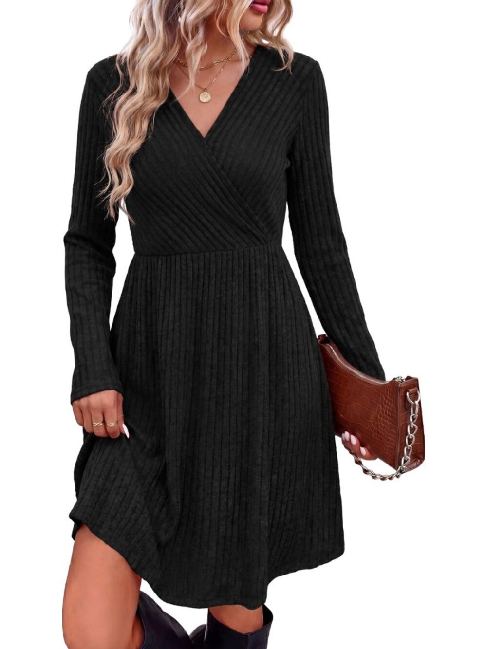 WIH0LL Womens Fall Dresses 2026 Long Sleeve Wrap Sweater Dress with Pockets